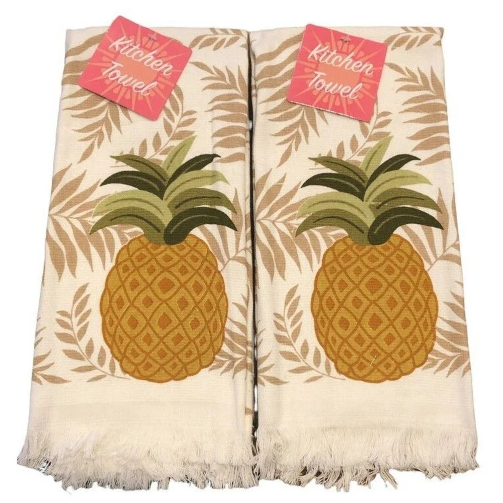 Pineapple Welcome Kitchen Dish Towels Set of 2 Summer Beach House Tropical